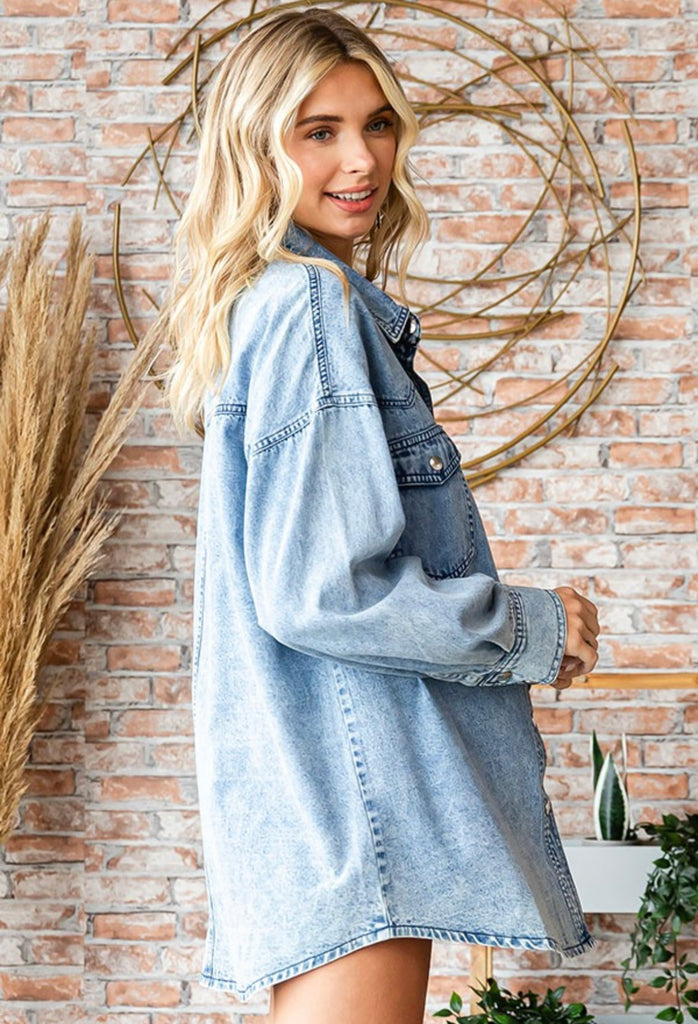 Hailey Snap Button Washed Denim Top