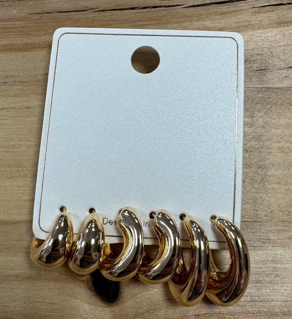 Set of 3 Gold Huggie Hoop Earrings