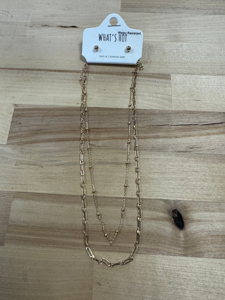 Gold Bead and Chain Necklace
