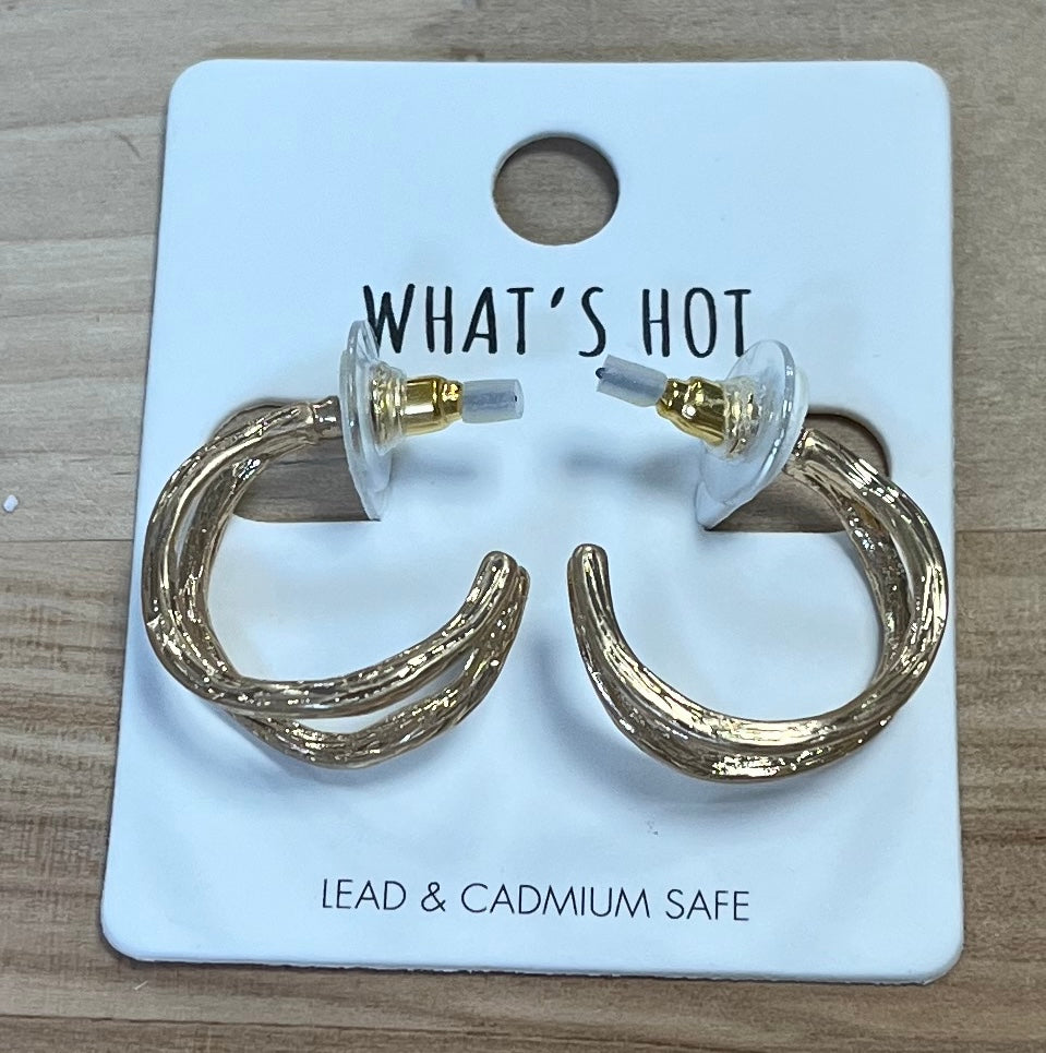 Worn Gold Waved 1” Hoop Earrings