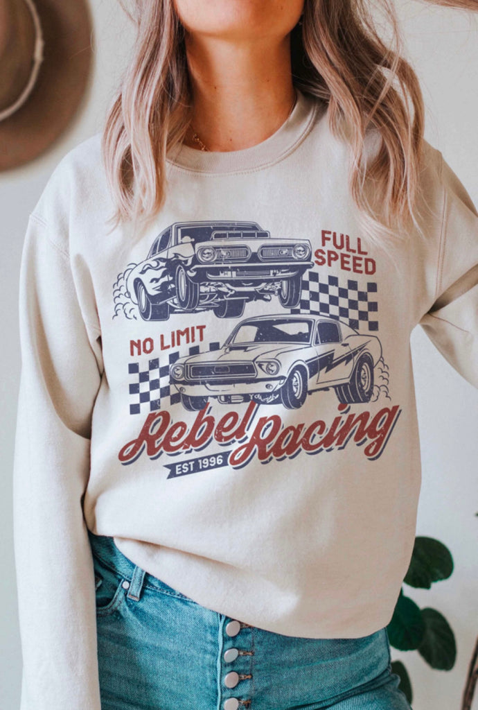 Rebel Racing Graphic Sweatshirt- Plus Size