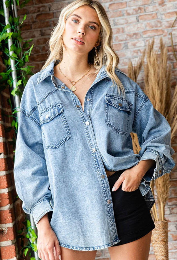 Hailey Snap Button Washed Denim Top