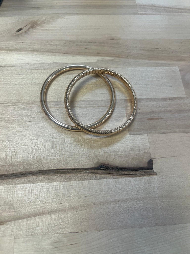 Set of 2 Gold Bangle and Ribber Bracelets