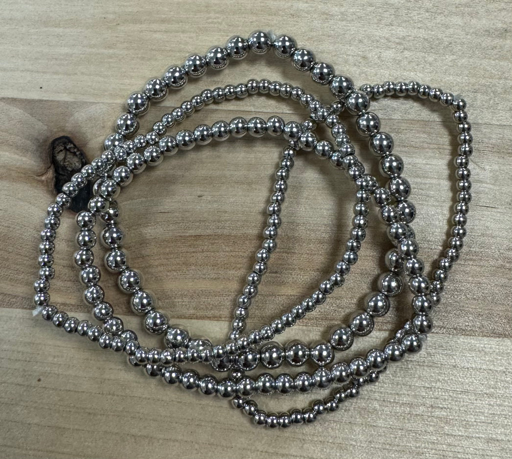 Set of 4 Matte Silver Beaded Bracelets