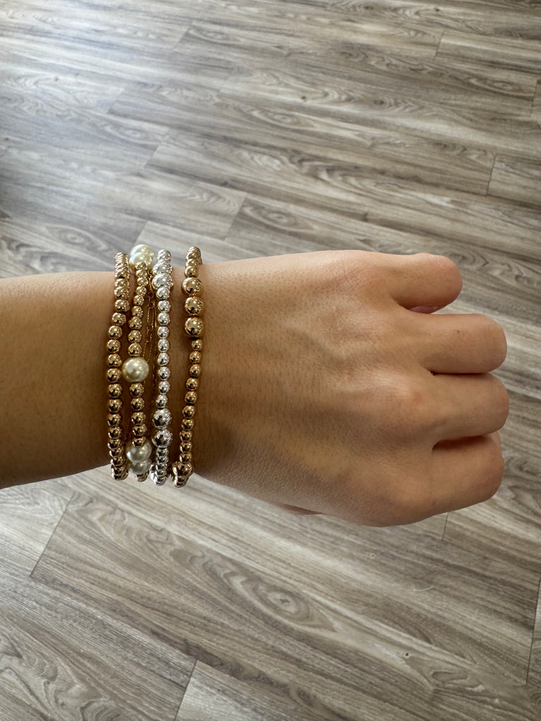 Gold Beaded and Pearl Stretch Bracelets