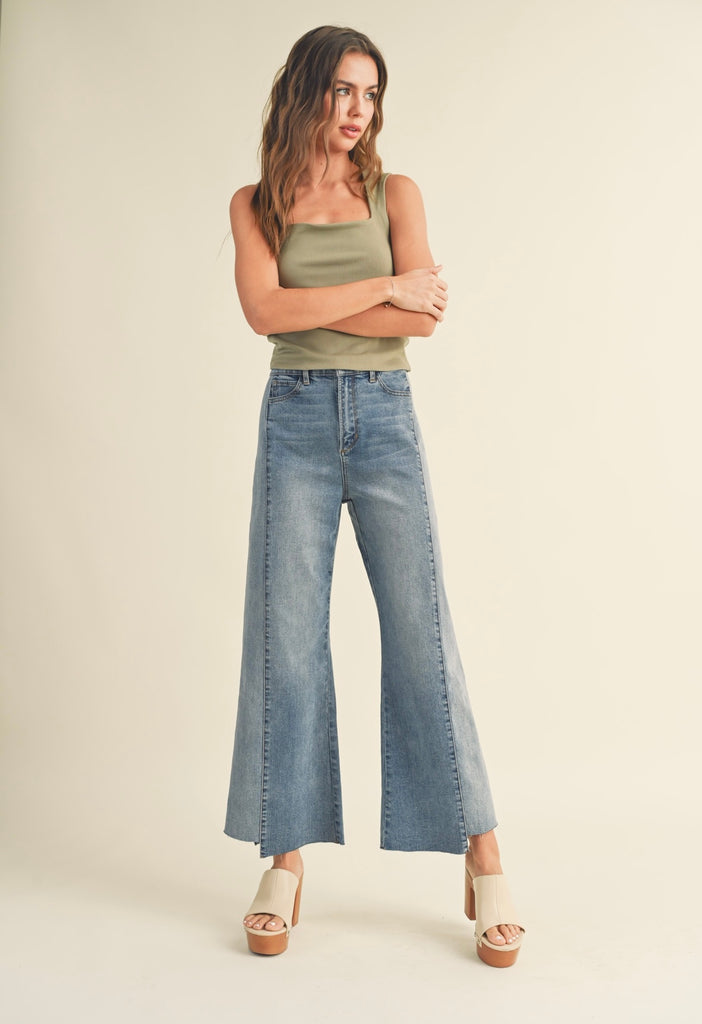 Courtney Color Block Raw Edge Jeans
