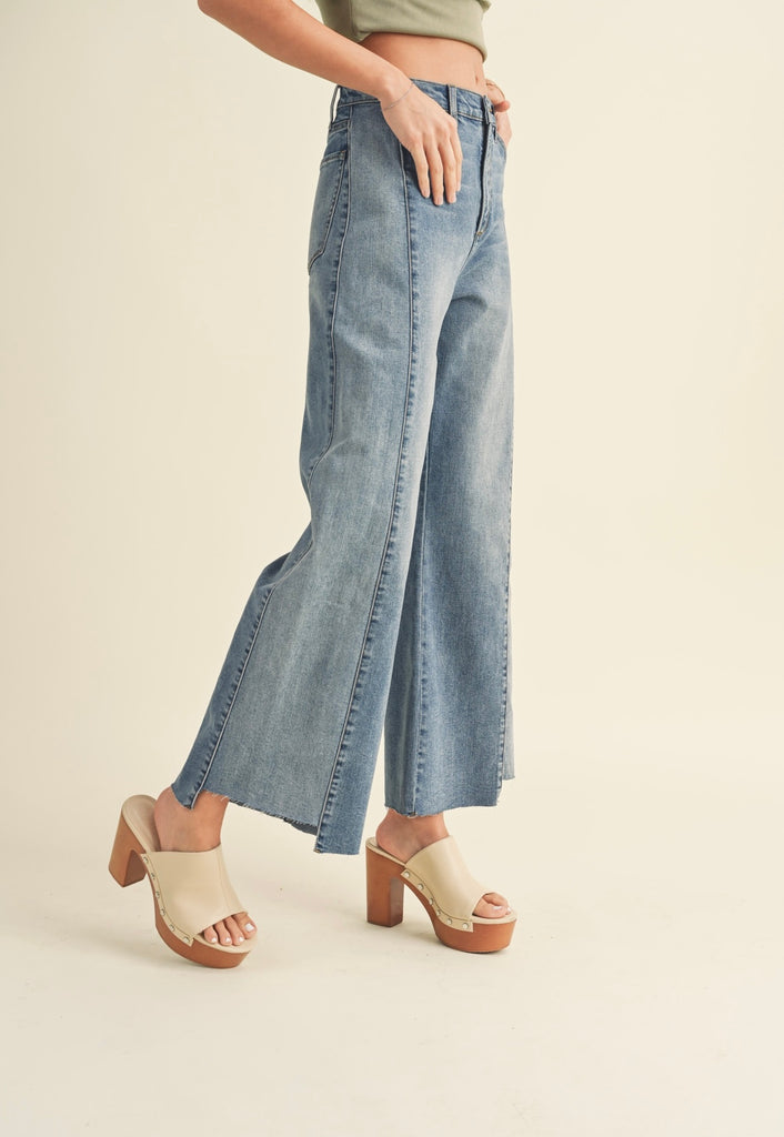 Courtney Color Block Raw Edge Jeans