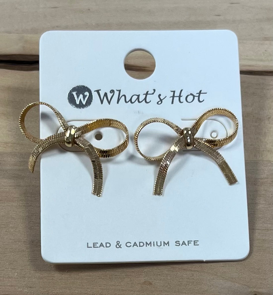 Gold Snake Chain Bow Stud Earrings
