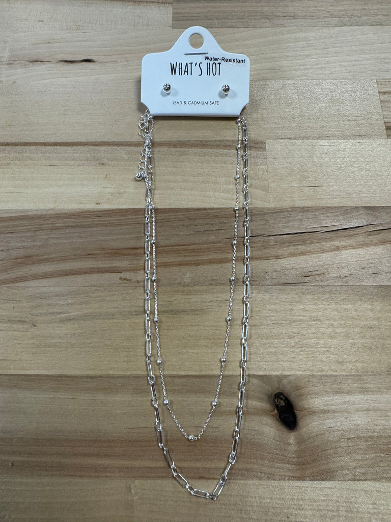 Silver Bead and Chain Necklace