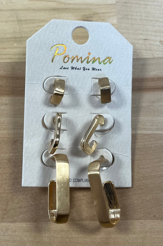 Gold Set of 3 Squared Hoop Earrings