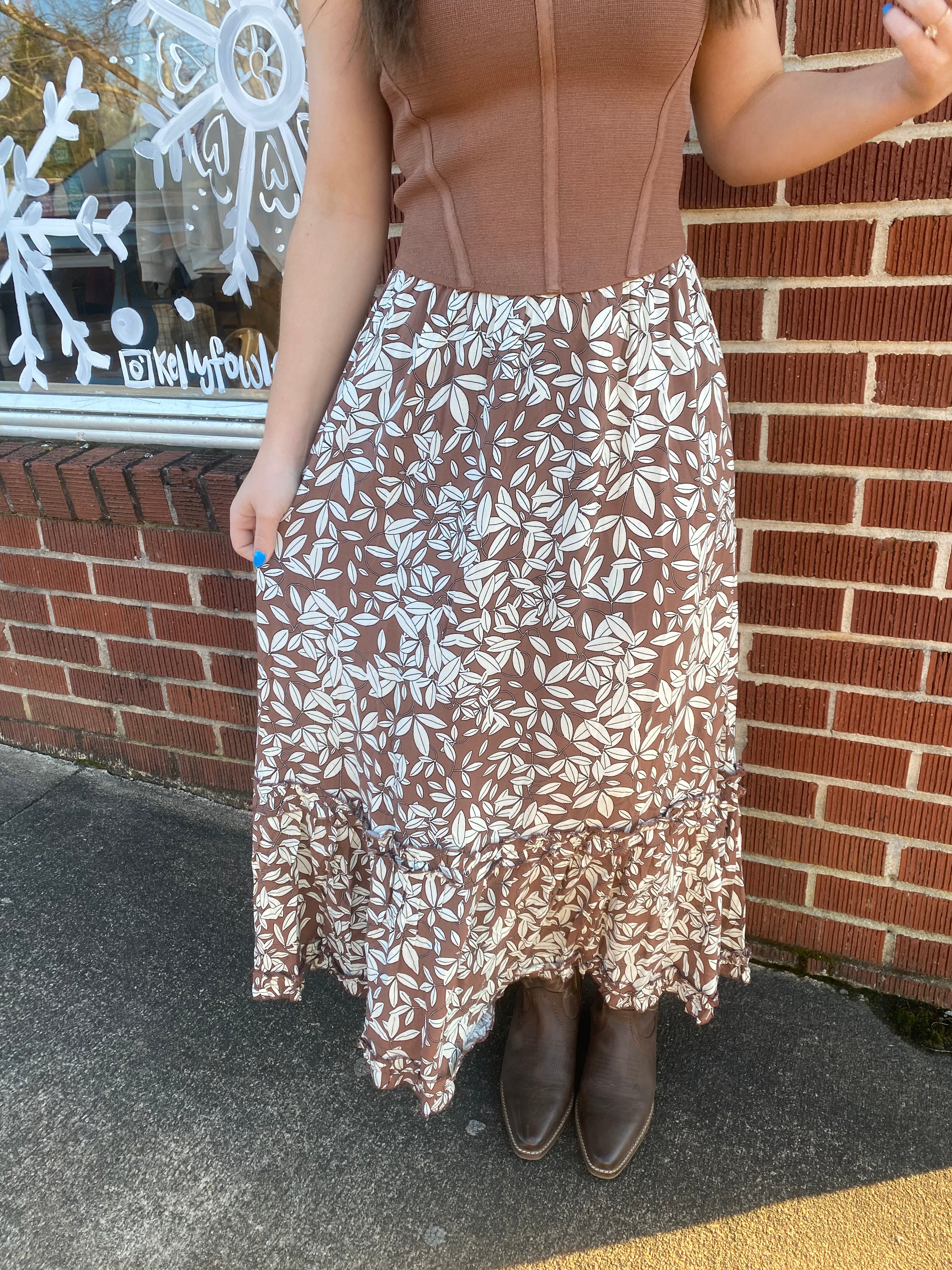 Brown floral maxi outlet skirt